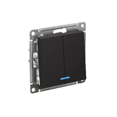 Выключатель двухклавишный ATLASDESIGN с подсветкой схема 5а 10АХ механизм карбон