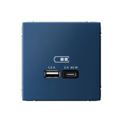ARTGALLERY USB розетка A + тип-C 45Вт высокоскор.заряд. QC, PD, механизм, аквамарин