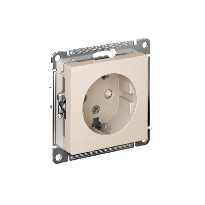 Розетка ATLASDESIGN с заземлением со шторками 16А механизм бежевый
