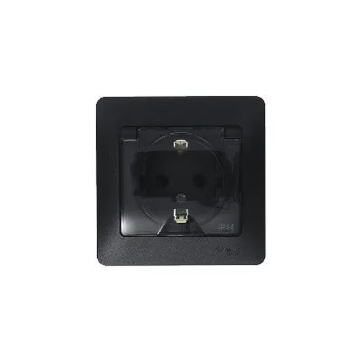 GLOSSA Розетка с заземлением со шторками с крышкой IP44 антрацит в сборе