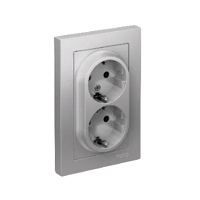 Розетка ATLASDESIGN двойная с заземлением 16А в сборе алюминий