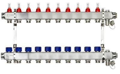 Коллекторная группа SSM-10RF set 10 контуров 1' x 3/4' с расходомерами и кронштейнами