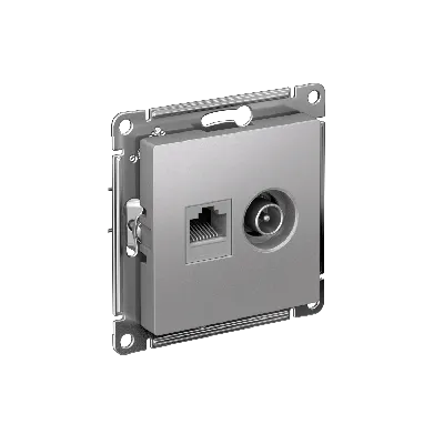 Розетка ATLASDESIGN двойная компьютерная+ТВ RJ45+TV категория 5E механизм алюминий