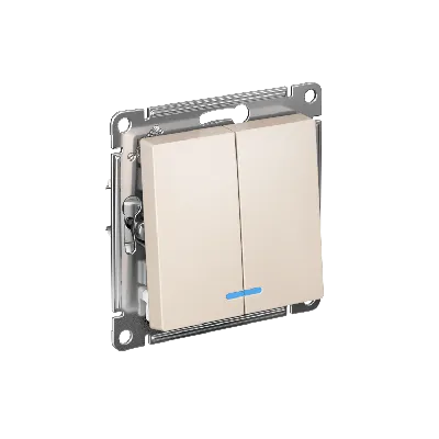 Выключатель двухклавишный ATLASDESIGN с подсветкой схема 5а 10АХ механизм бежевый