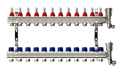 Коллекторная группа FHF-12RF set 12 контуров 1' х 3/4' с расходомерами, воздухоотводчиками и кронштейнами