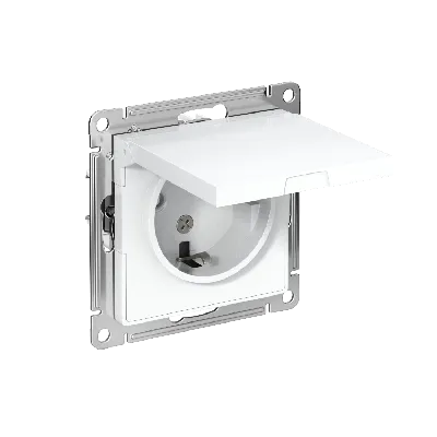 Розетка ATLASDESIGN с заземлением со шторками с крышкой 16А IP20 механизм белый
