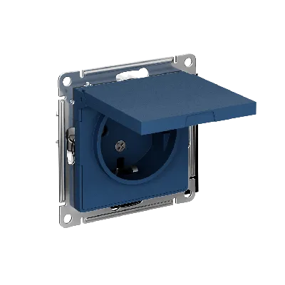 ATLASDESIGN РОЗЕТКА с заземл. со шторк. с крышкой, 16А, IP20, механизм, АКВАМАРИН