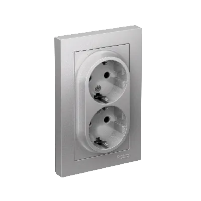 Розетка ATLASDESIGN двойная с заземлением со шторками 16А в сборе алюминий