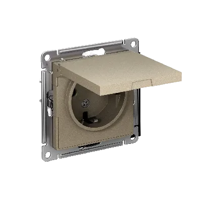 Розетка ATLASDESIGN с заземлением со шторками с крышкой 16А IP20 механизм шампань