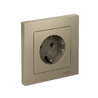 Розетка ATLASDESIGN с заземлением со шторками 16А в сборе шампань