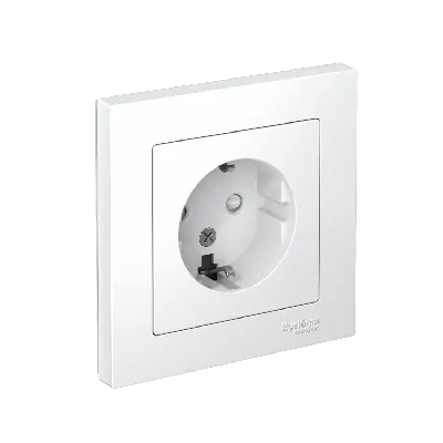 Розетка ATLASDESIGN с заземлением со шторками 16А в сборе белый