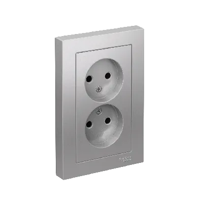 Розетка ATLASDESIGN двойная без заземления 16А в сборе алюминий
