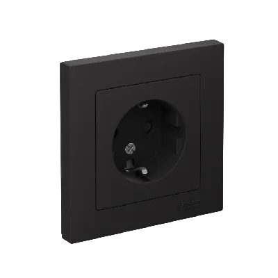 Розетка ATLASDESIGN с заземлением со шторками 16А в сборе карбон