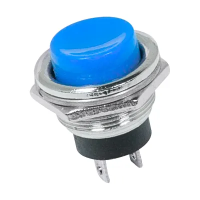 Выключатель-кнопка металл 250V 2А (2с) (ON)-OFF 16.2 синяя, REXANT