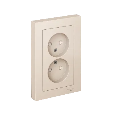 Розетка ATLASDESIGN двойная без заземления со шторками 16А в сборе бежевый