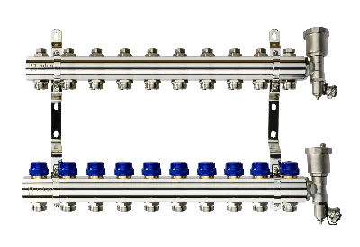 Коллекторная группа FHF-10R set 10 контуров 1' х 3/4' c воздухоотводчиками и кронштейнами