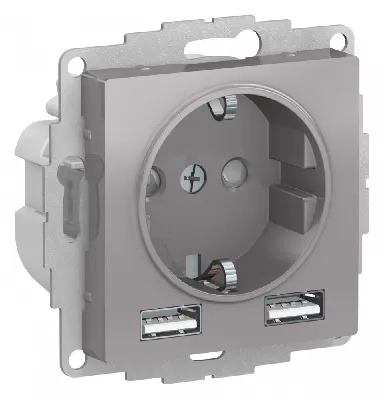 РОЗЕТКА ATLASDESIGN 16А c 2 USB A+A, 5В/2,4А, 2х5В/1,2А, механизм, АЛЮМИНИЙ
