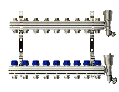 Коллекторная группа FHF-9R set 9 контуров 1' х 3/4' c воздухоотводчиками и кронштейнами