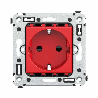 Avanti Розетка в стену, 2P+E, с защитными шторками, ''Красный квадрат''