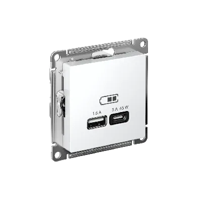ATLASDESIGN USB РОЗЕТКА A + тип-C 45W высокоскор.заряд. QC, PD, механизм, БЕЛЫЙ