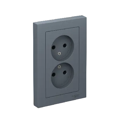 Розетка ATLASDESIGN двойная без заземления 16А в сборе грифель