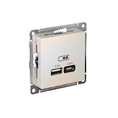 РОЗЕТКА USB ATLASDESIGN A+С, 5В/2,4А, 2х5В/1,2А, механизм, ЖЕМЧУГ