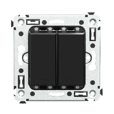 Avanti Выключатель двухклавишный в стену, Черный   квадрат