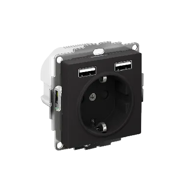 Розетка ATLASDESIGN 16А+USB  A+A, механизм, КАРБОН