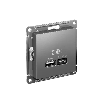 ATLASDESIGN USB РОЗЕТКА A + тип-C 45W высокоскор.заряд. QC, PD, механизм, СТАЛЬ