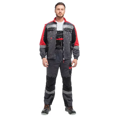 Костюм ФОРМУЛА с СОП летний куртка ткань, полукомбинезон, темно-серый с красной и черной отделкой 48-50 96-100,170-176