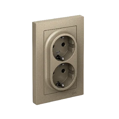 Розетка ATLASDESIGN двойная с заземлением 16А в сборе шампань