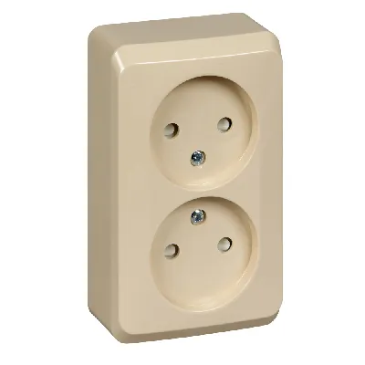 ЭТЮД Розетка двойная наружная без заземления со шторками бежевая