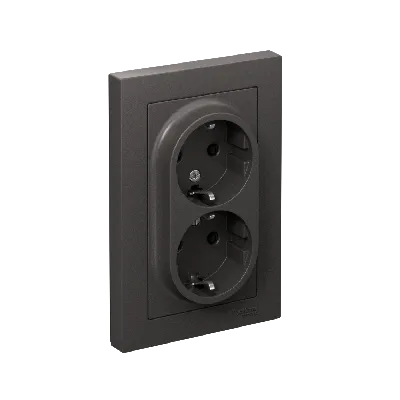 ATLASDESIGN РОЗЕТКА двойная с заземлением, 16А, в сборе, БАЗАЛЬТ