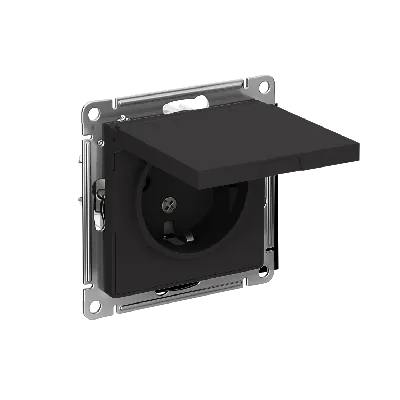 Розетка ATLASDESIGN с заземлением со шторками с крышкой 16А IP20 механизм карбон