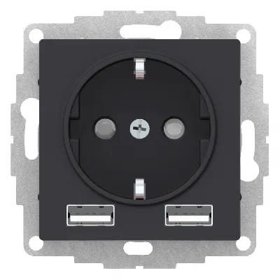 Розетка ATLASDESIGN 16А+USB  A+A, механизм, КАРБОН