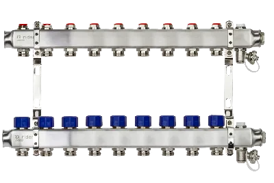 Коллекторная группа SSM-9R set 9 контуров 1' x 3/4' с термостатическими клапанами и кронштейнами