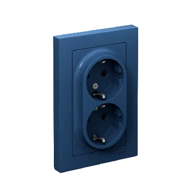 ATLASDESIGN РОЗЕТКА двойная с заземлением со шторками, 16А, в сборе, АКВАМАРИН