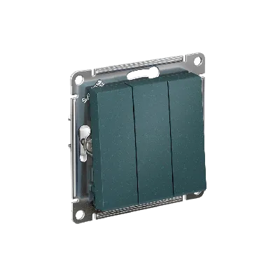 Выключатель трехклавишный ATLASDESIGN схема 1+1+1 10АХ механизм изумруд