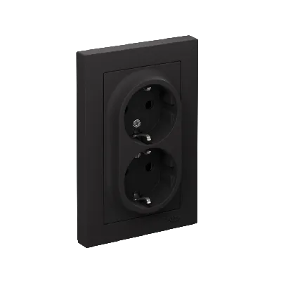 Розетка ATLASDESIGN двойная с заземлением со шторками 16А в сборе карбон