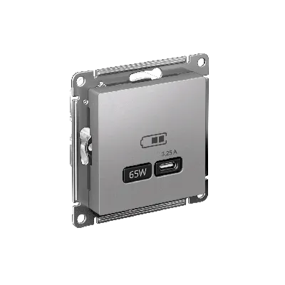 ATLASDESIGN USB РОЗЕТКА тип-C 65W высокоскор.заряд. QC, PD, механизм, АЛЮМИНИЙ