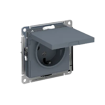 Розетка ATLASDESIGN с заземлением со шторками с крышкой 16А IP20 механизм грифель