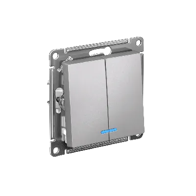 Выключатель двухклавишный ATLASDESIGN с подсветкой схема 5а 10АХ механизм алюминий