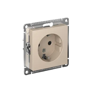 ATLASDESIGN РОЗЕТКА с заземлением со шторками, 16А, механизм, ПЕСОЧНЫЙ