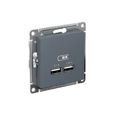 Розетка ATLASDESIGN USB 5В 1 порт x 2,1 А 2 порта х 1,05 А механизм грифель