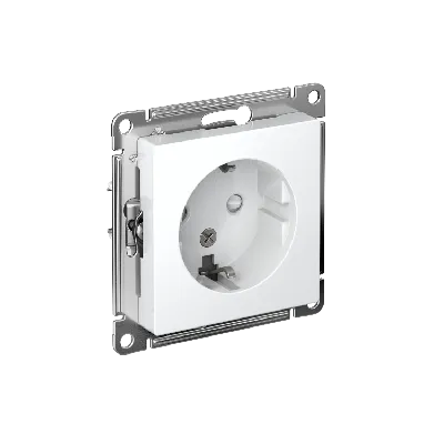 Розетка ATLASDESIGN с заземлением со шторками 16А механизм белый