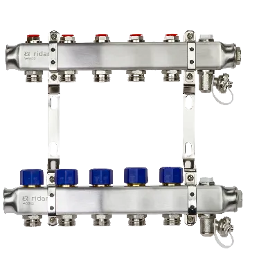Коллекторная группа SSM-5R set 5 контуров 1' x 3/4' с термостатическими клапанами и кронштейнами