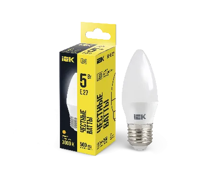 Лампа светодиодная LED 5вт E27 тепло-белый матовая свеча ECO