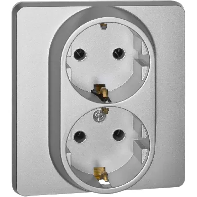 Розетка 2 x 2К+З немецкий стандарт 16 А 250 В~ INSPIRIA алюминий