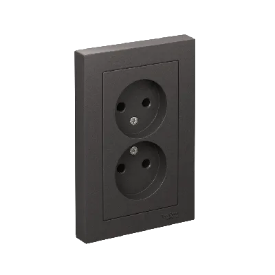 ATLASDESIGN РОЗЕТКА двойная без заземления,16А, в сборе, БАЗАЛЬТ