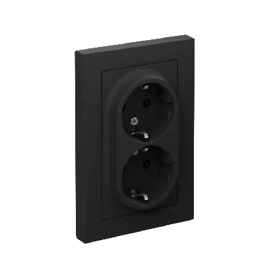 Розетка ATLASDESIGN двойная с заземлением 16А в сборе карбон